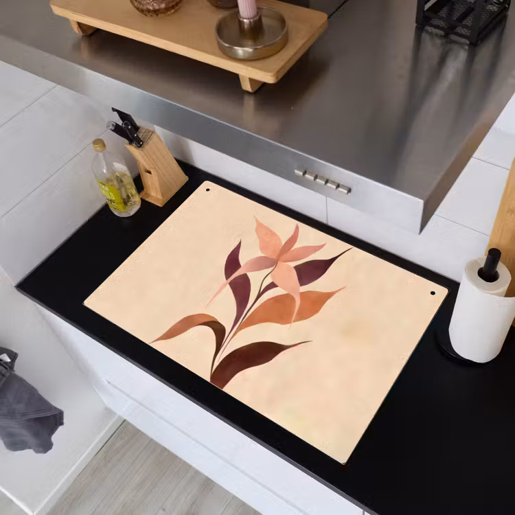 Minimalistisch - Bloem - Bladeren - Beige Inductie beschemer met haakjes klein -sfeer1