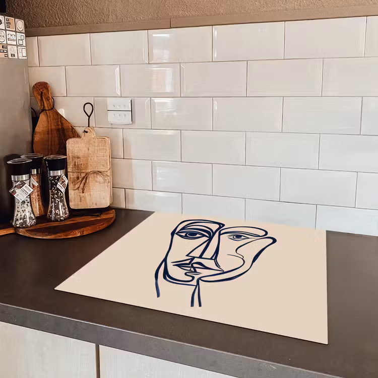 Minimalistisch - Lijnillustratie - Beige - Donkerblauw Inductie beschermer vinyl 3mm middel -sfeer3