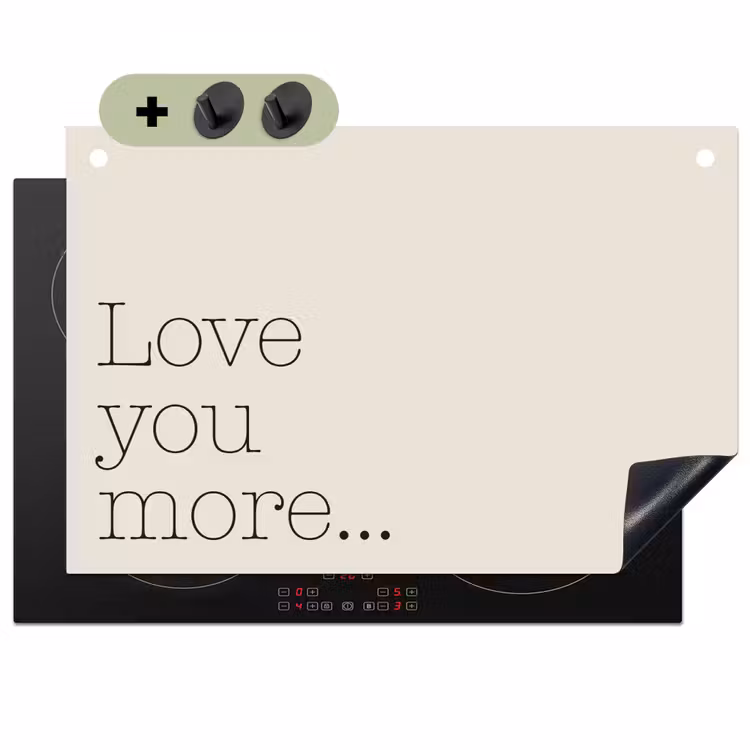 Minimalistisch - Love - Beige Inductie beschemer met haakjes klein -3d