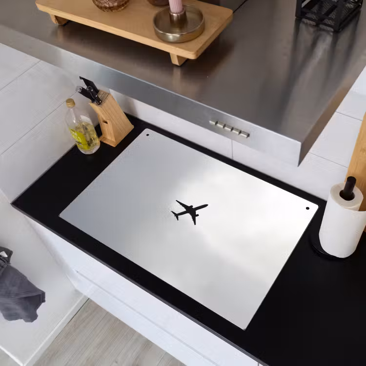 Minimalistisch - Silhouet - Zwart - Vliegtuig Inductie beschemer met haakjes klein -sfeer1