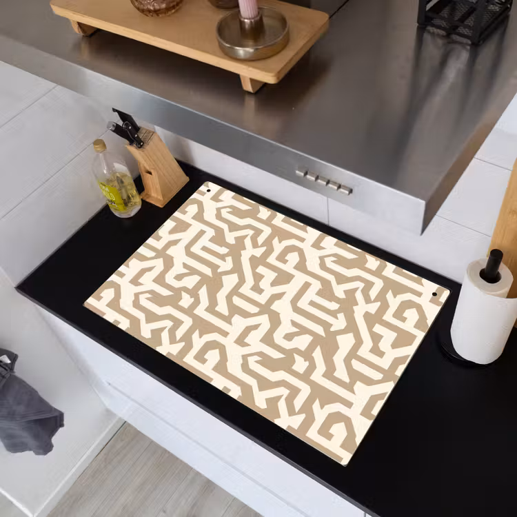 Modern - Abstract - Beige Inductie beschemer met haakjes klein 777 -sfeer1