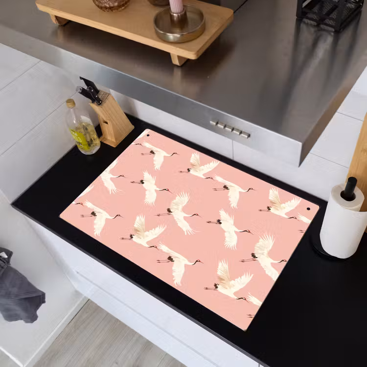 Modern - Kraanvogels - Roze Inductie beschemer met haakjes klein 777 -sfeer1
