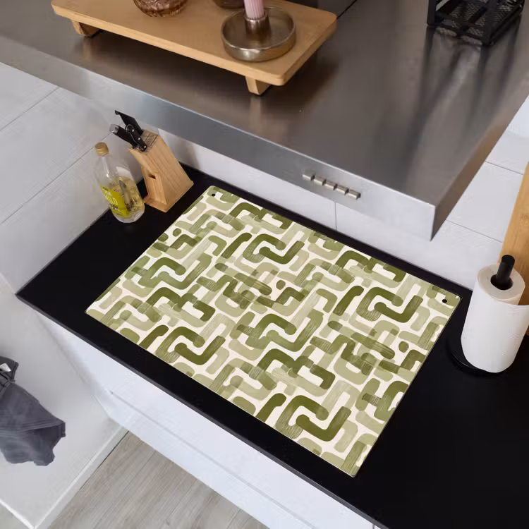 Modern - Grafisch - Groen Inductie beschemer met haakjes klein 777 -sfeer1