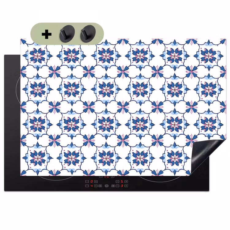 Modern - Patroon - Blauw - Roze Inductie beschemer met haakjes klein 777 -3d