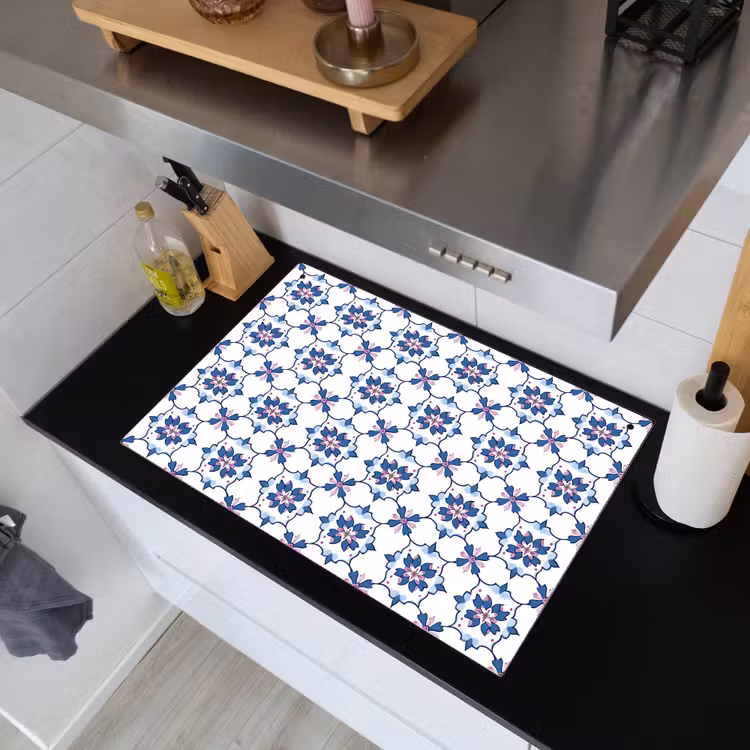 Modern - Patroon - Blauw - Roze Inductie beschemer met haakjes klein 777 -sfeer1