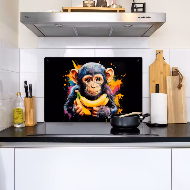 Aap - Graffiti - Kleurrijk - Bananen - Modern Inductie beschemer met haakjes klein -sfeer2