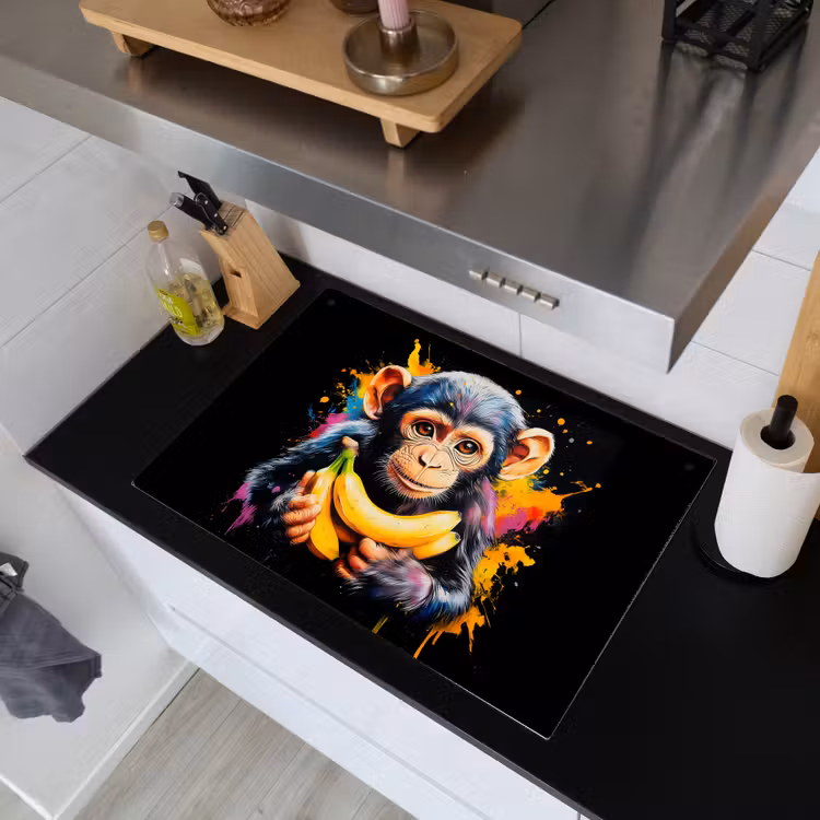Aap - Graffiti - Kleurrijk - Bananen - Modern Inductie beschemer met haakjes klein -sfeer1