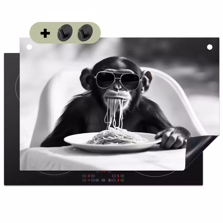 Aap - Spaghetti - Zonnebril - Zwart wit - Cool - Dier Inductie beschemer met haakjes klein -3d