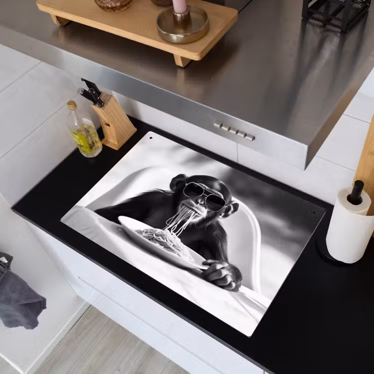 Aap - Spaghetti - Zonnebril - Zwart wit - Cool - Dier Inductie beschemer met haakjes klein -sfeer1