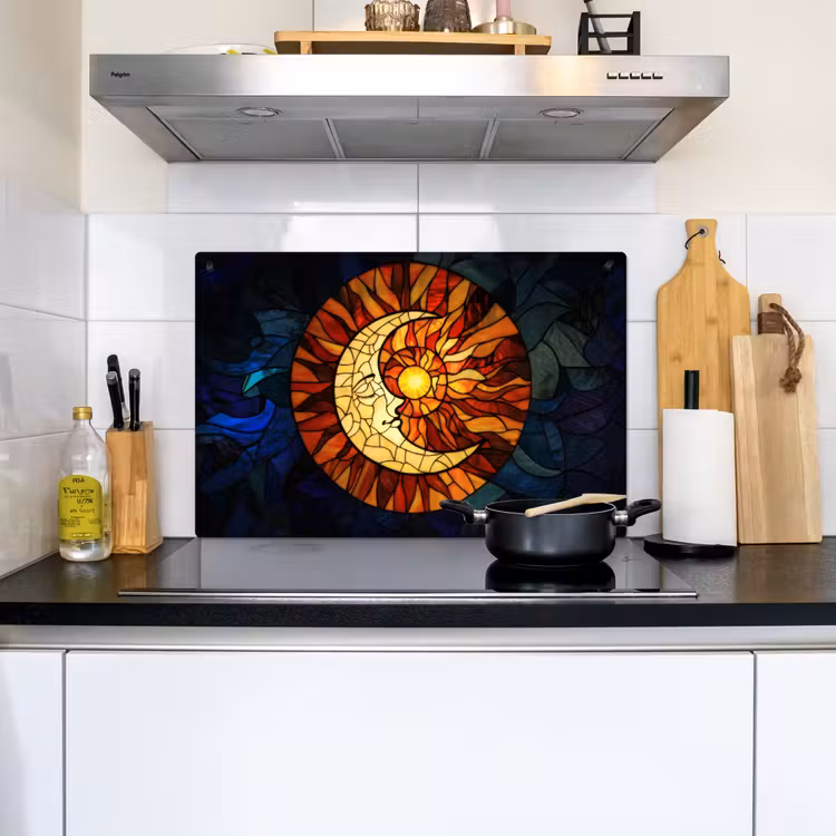 Mozaïek - Glas - Maan - Donkerblauw Inductie beschemer met haakjes klein -sfeer2