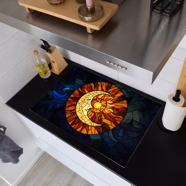 Mozaïek - Glas - Maan - Donkerblauw Inductie beschemer met haakjes klein -sfeer1