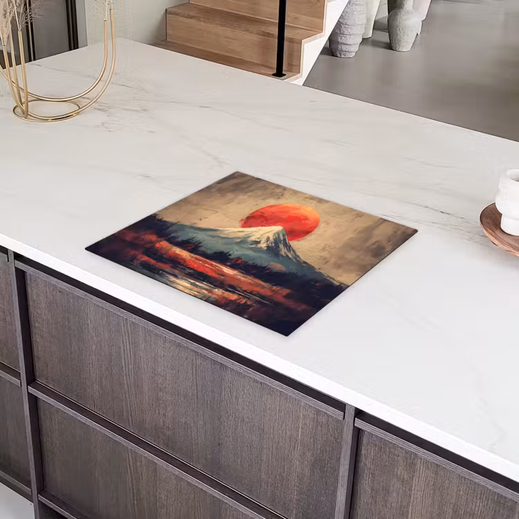 Bergtop - Sneeuw - Zon Inductie beschermer vinyl 3mm middel -sfeer8