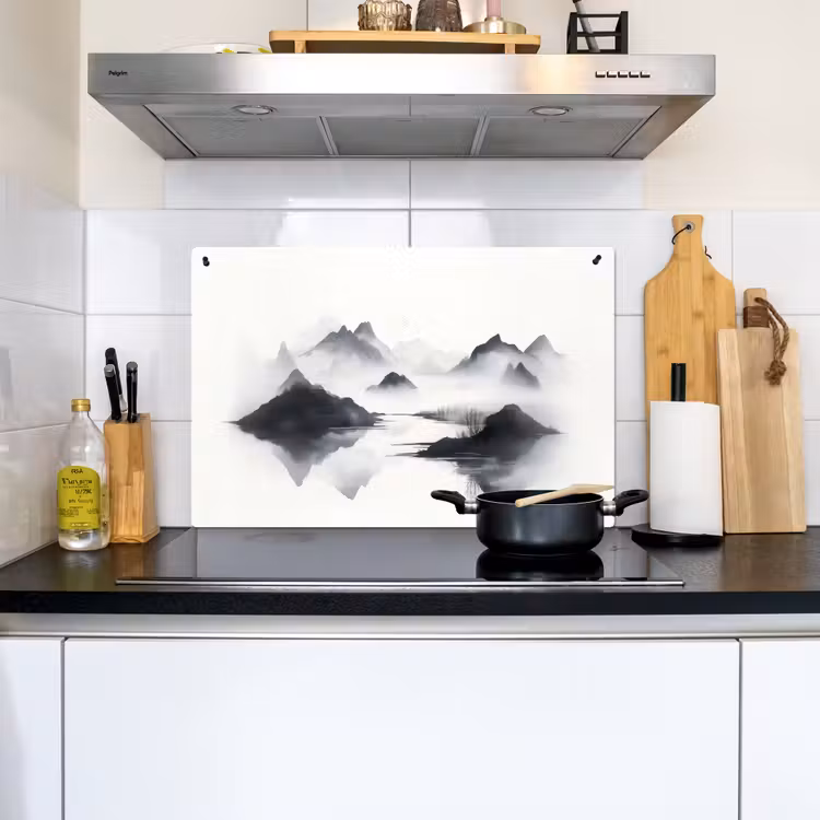 Bergen - Mistig - Water - Wit Inductie beschemer met haakjes klein -sfeer2