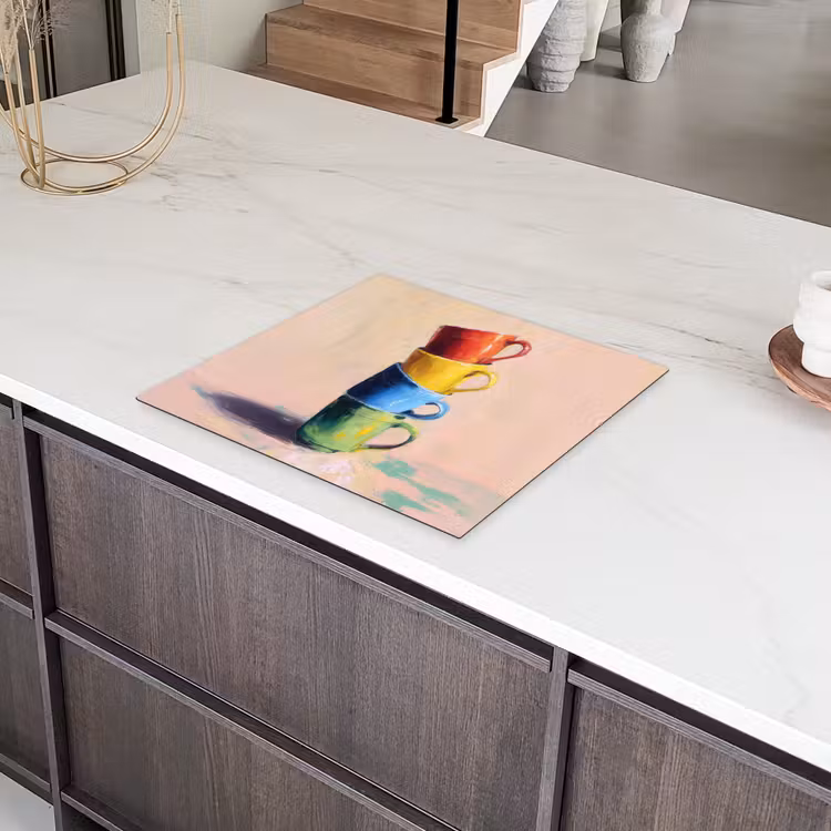 Mokken - Gestapeld - Keramiek - Kleurrijk Inductie beschermer vinyl 3mm middel -sfeer8