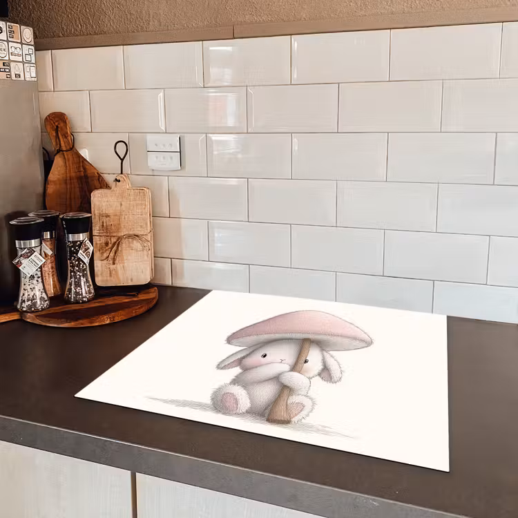 Paddenstoel - Konijn - Roze Inductie beschermer vinyl 3mm middel -sfeer3