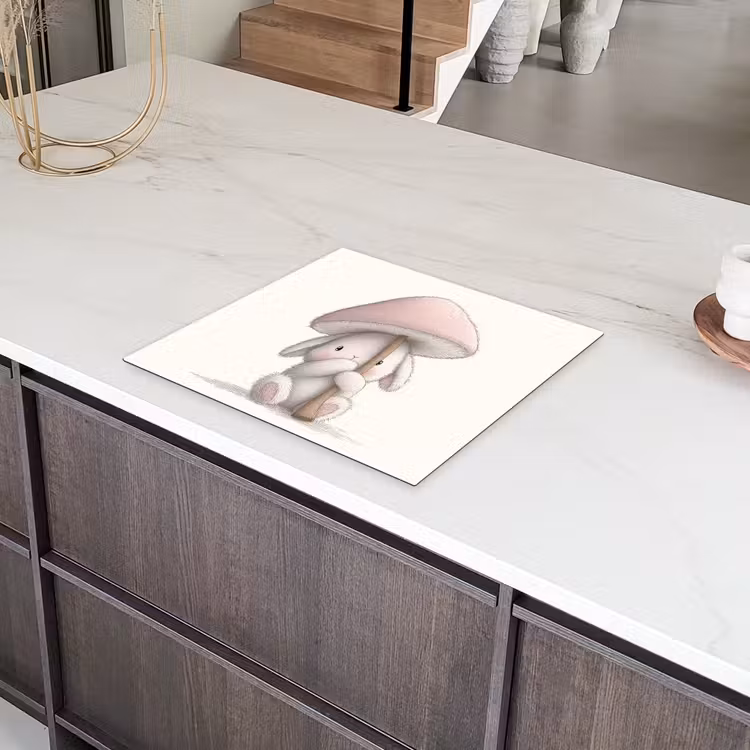 Paddenstoel - Konijn - Roze Inductie beschermer vinyl 3mm middel -sfeer8