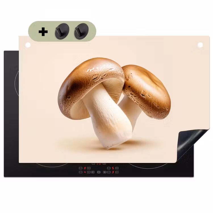 Champignons - Zacht - Beige Inductie beschemer met haakjes klein -3d
