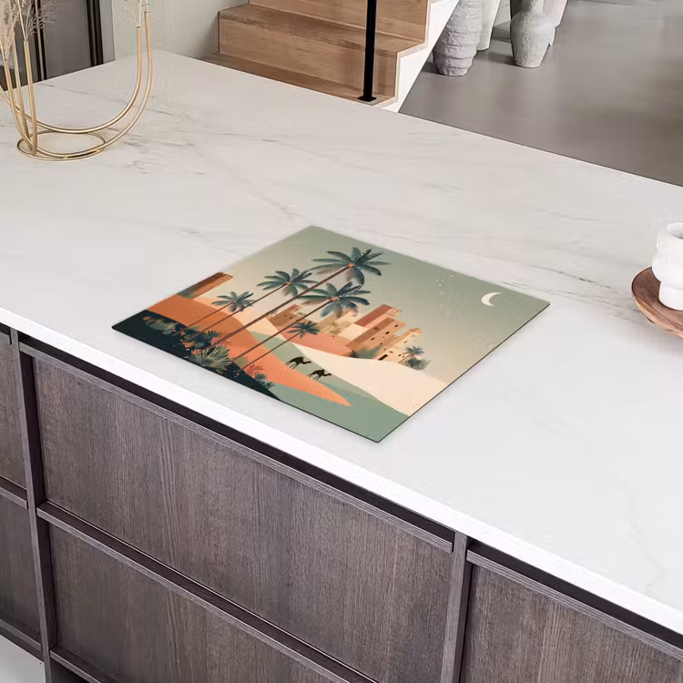 Nachtlandschap - Kamelen - Sterren - zandduinden Inductie beschermer vinyl 3mm middel -sfeer8