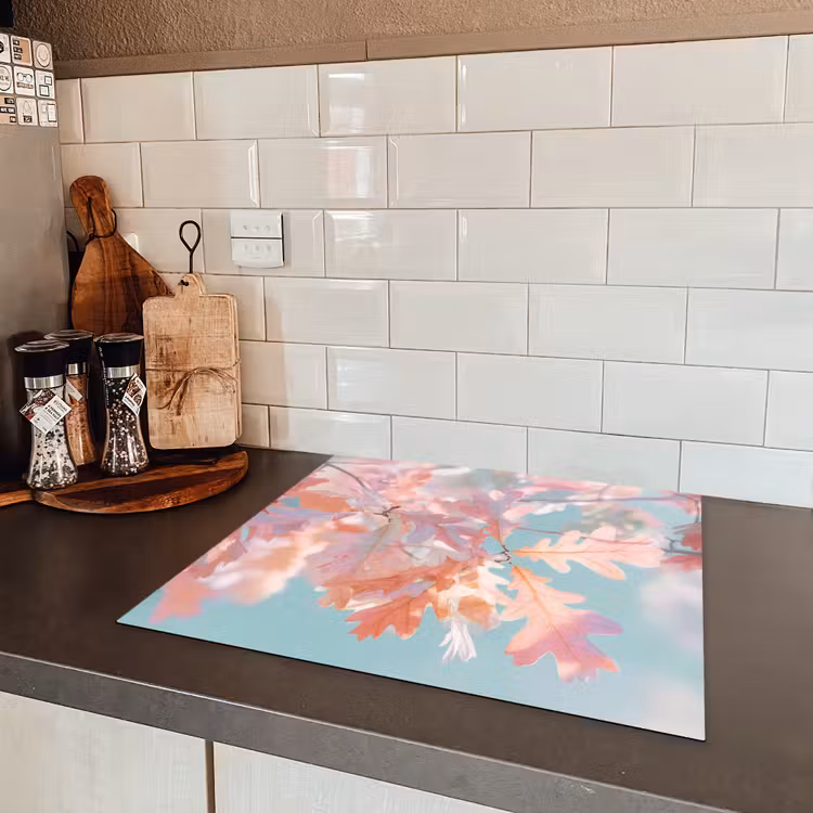 Eikenbladeren - Takken - Roze Inductie beschermer vinyl 3mm middel -sfeer3