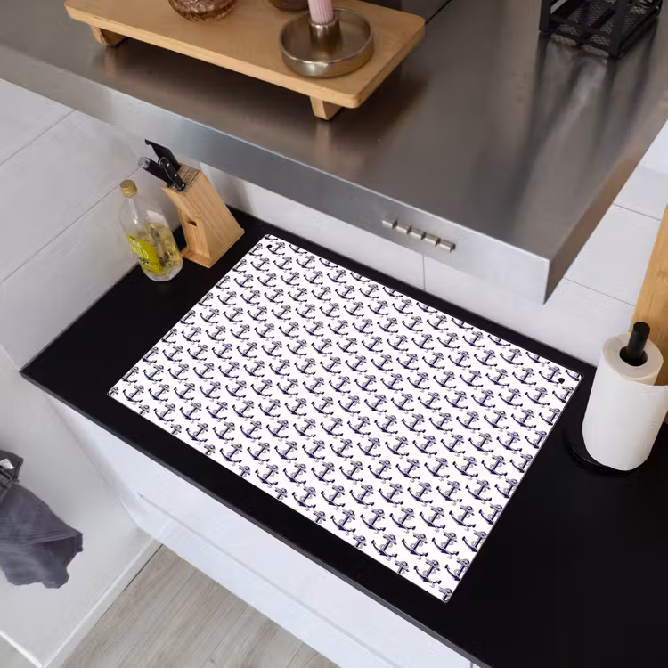 Oceaan - Anker - Blauw - Wit Inductie beschemer met haakjes klein 777 -sfeer1