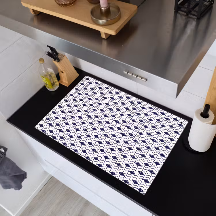 Oceaan - Visachtig - Blauw - Wit Inductie beschemer met haakjes klein 777 -sfeer1