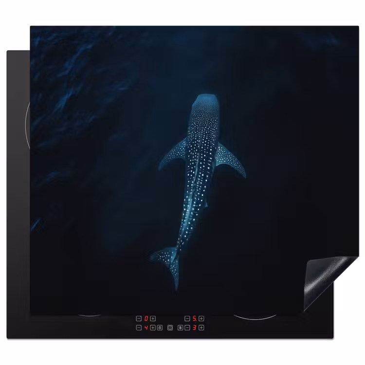 Oceaan - Walvishaai - Donkerblauw - Vlekken Inductie beschermer vinyl 3mm middel -3d
