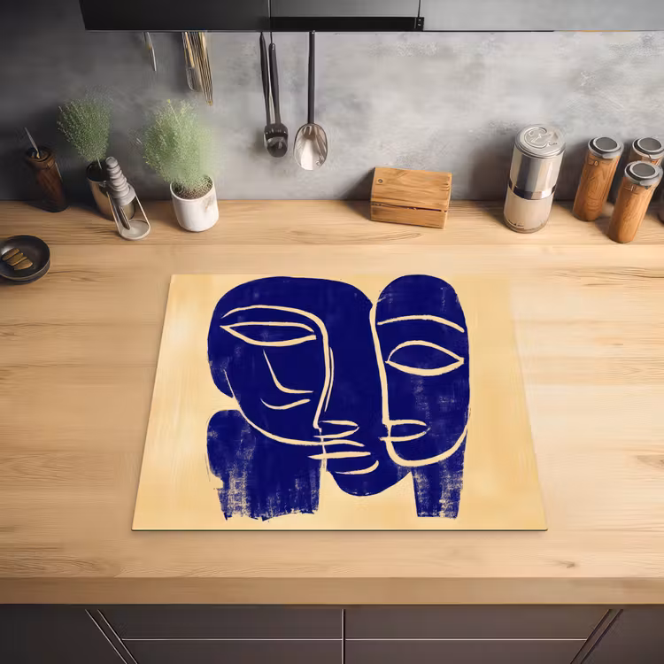 Okergeel - Blauw - Eenvoudige lijnen Inductie beschermer vinyl 3mm middel -sfeer5