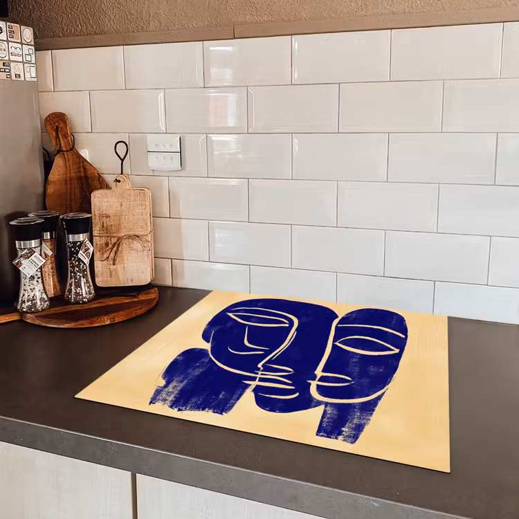 Okergeel - Blauw - Eenvoudige lijnen Inductie beschermer vinyl 3mm middel -sfeer3