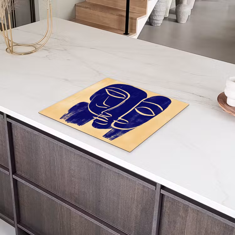 Okergeel - Blauw - Eenvoudige lijnen Inductie beschermer vinyl 3mm middel -sfeer8