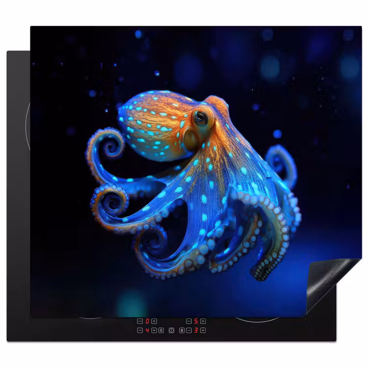 Octopus - Stippen - Blauw - Zee Inductie beschermer vinyl 3mm middel -3d