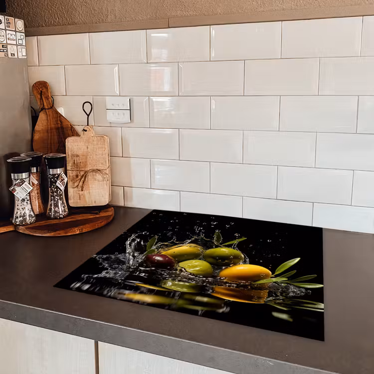 Olijven - Groen - Water - Zwart Inductie beschermer vinyl 3mm middel -sfeer3