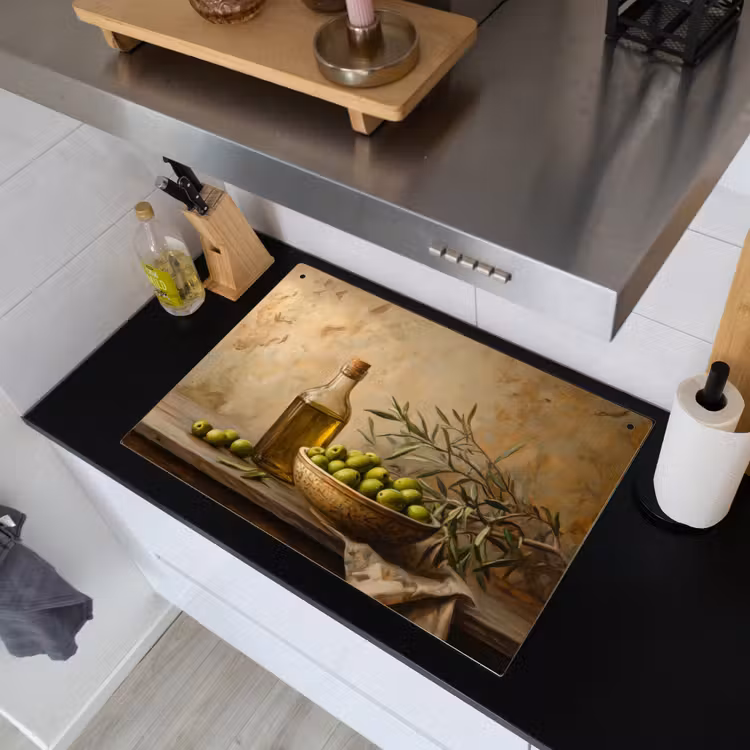 Olijven - Stilleven - Vintage Inductie beschemer met haakjes klein -sfeer1