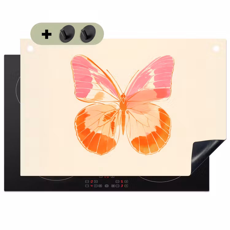 Oranje - Vlinder - Minimalistisch Inductie beschemer met haakjes klein -3d