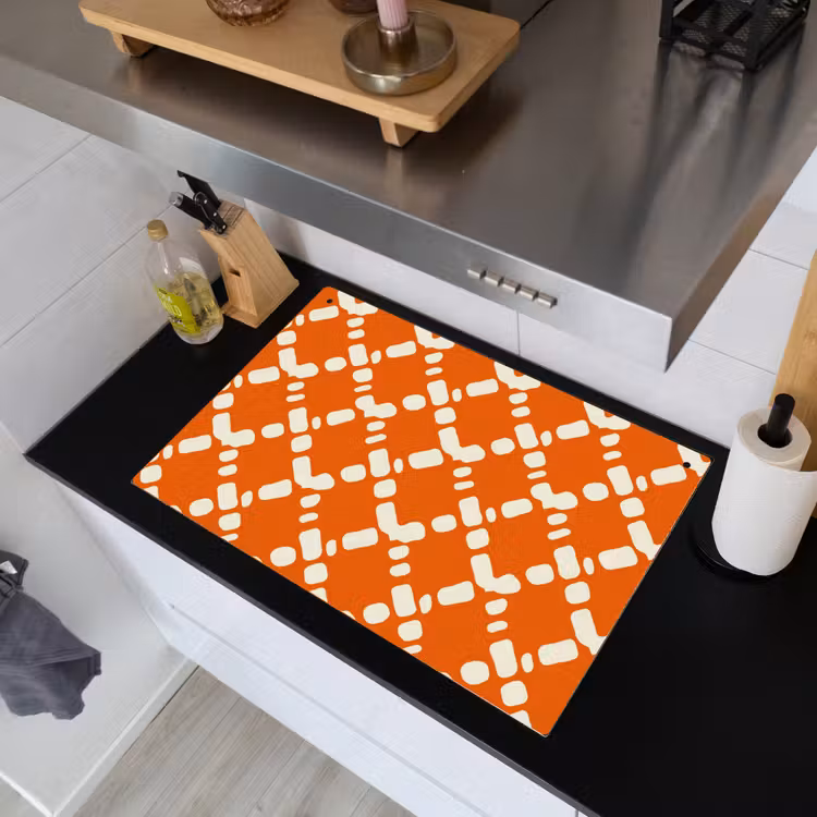 Oranje - Ruitpatroon - Wit Inductie beschemer met haakjes klein 777 -sfeer1