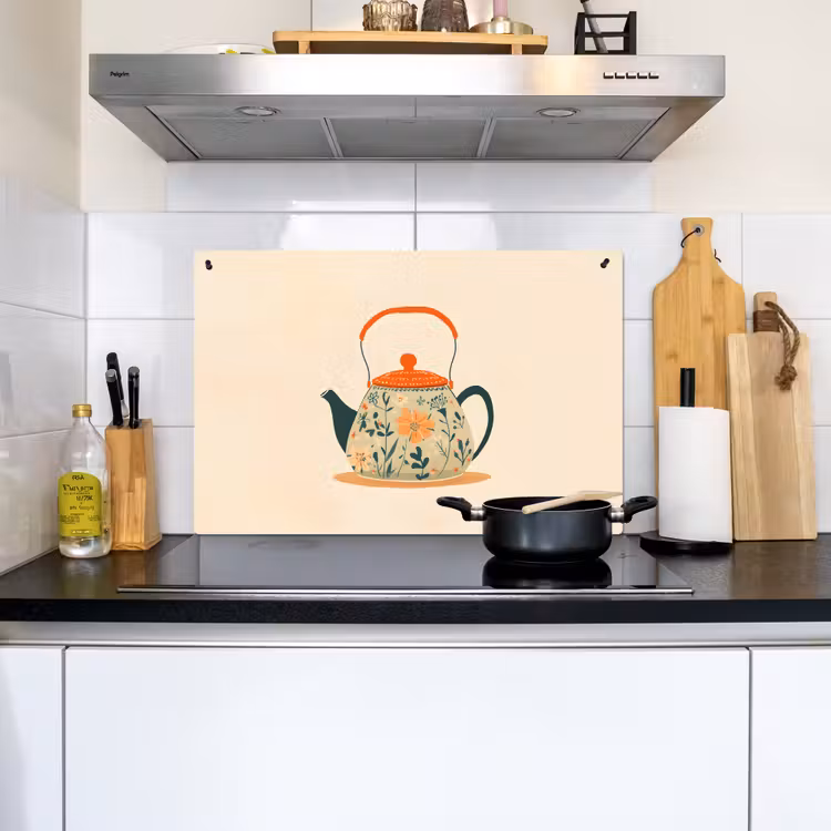 Oranje - Theepot - Bloemen - Bladeren Inductie beschemer met haakjes klein -sfeer2