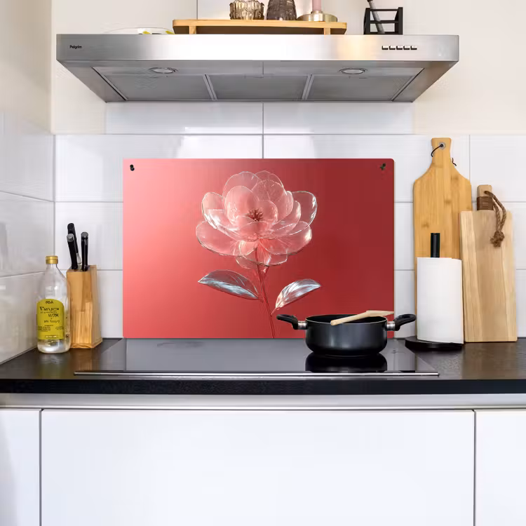 Sierlijk - Bloem - Roze - Glazen Inductie beschemer met haakjes klein -sfeer2