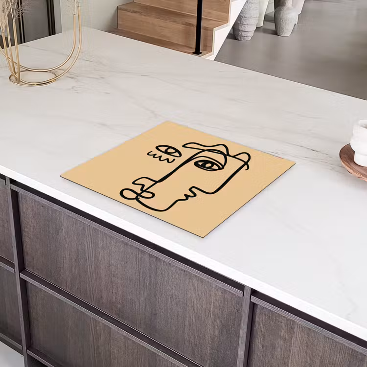 Overlappende profielen - Lichtbruin - Zwart Inductie beschermer vinyl 3mm middel -sfeer8