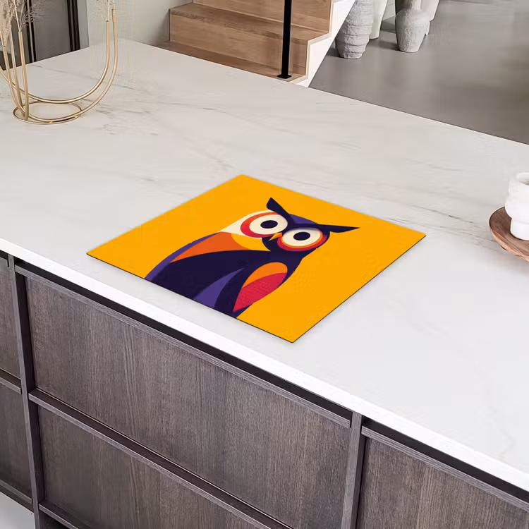 Uil - Grafisch - Kleurrijk - Ogen Inductie beschermer vinyl 3mm middel -sfeer8