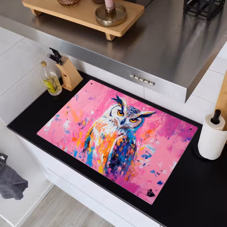 Uil - Roze - Blauw - Verf - Abstract Inductie beschemer met haakjes klein -sfeer1