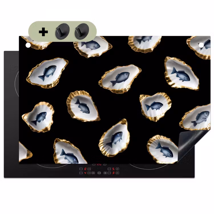Oesters - Vissen - Blauw - Goud Inductie beschemer met haakjes klein -3d