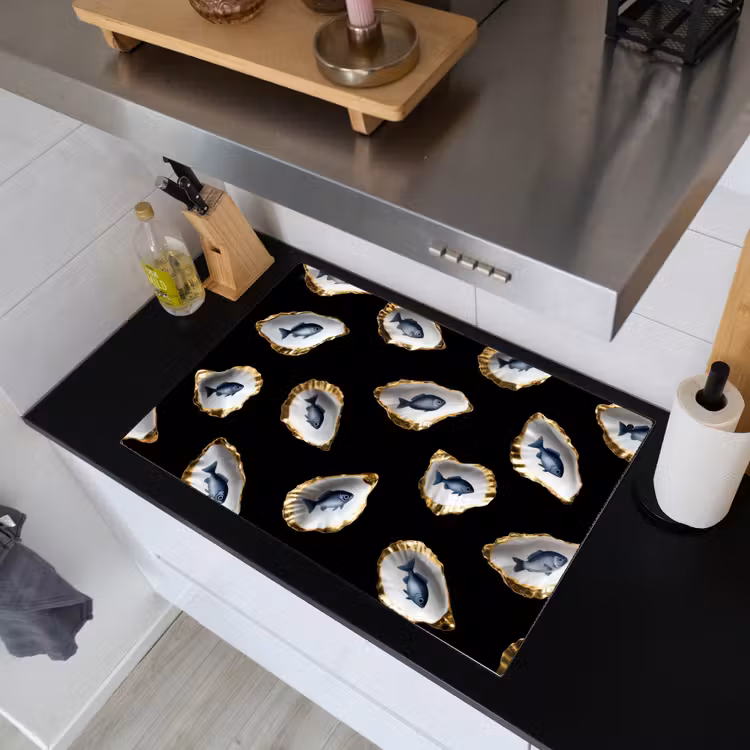 Oesters - Vissen - Blauw - Goud Inductie beschemer met haakjes klein -sfeer1