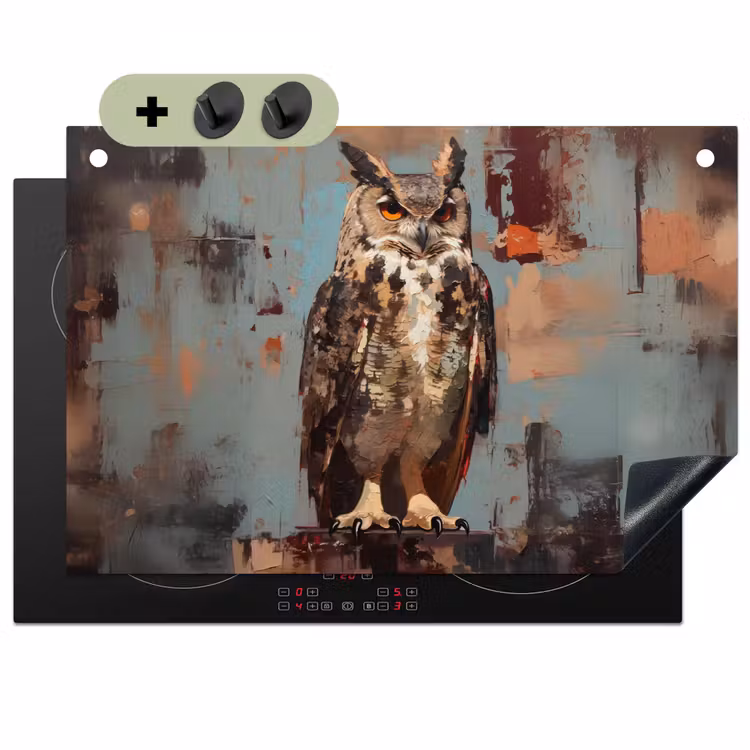 Geschilderd - Abstract - Uil - Bruin Inductie beschemer met haakjes klein -3d