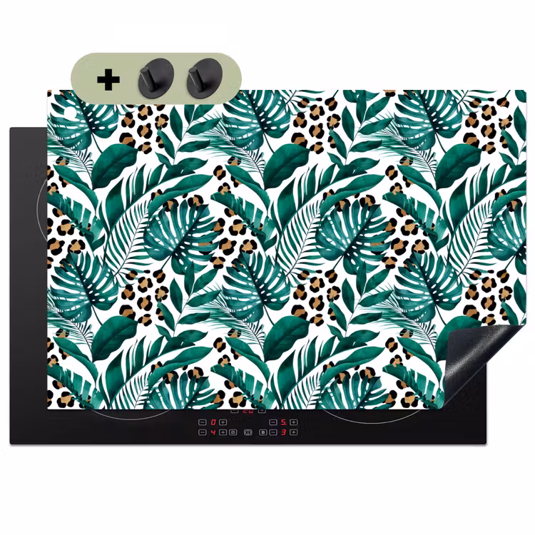 Palmblad - Panterprint - Tropical Inductie beschemer met haakjes klein -3d