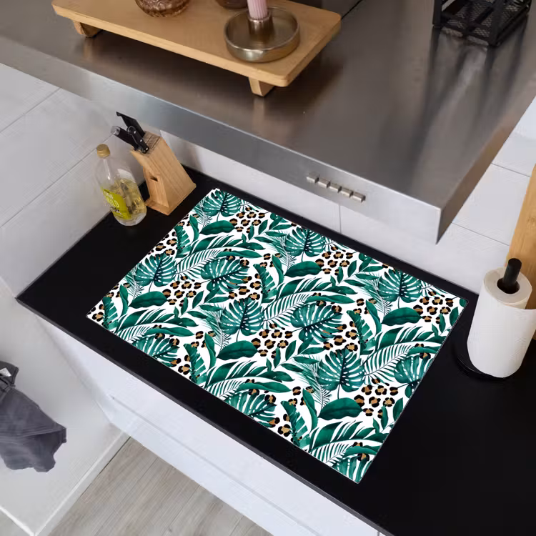 Palmblad - Panterprint - Tropical Inductie beschemer met haakjes klein -sfeer1