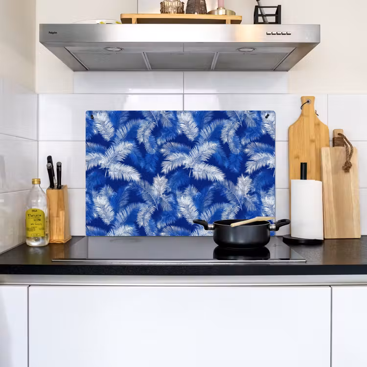 Palmblad - Patroon - Blauw Inductie beschemer met haakjes klein 777 -sfeer2