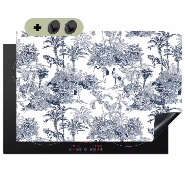 Palmbomen - Jungle - Abstract - Blauw Inductie beschemer met haakjes klein 777 -3d