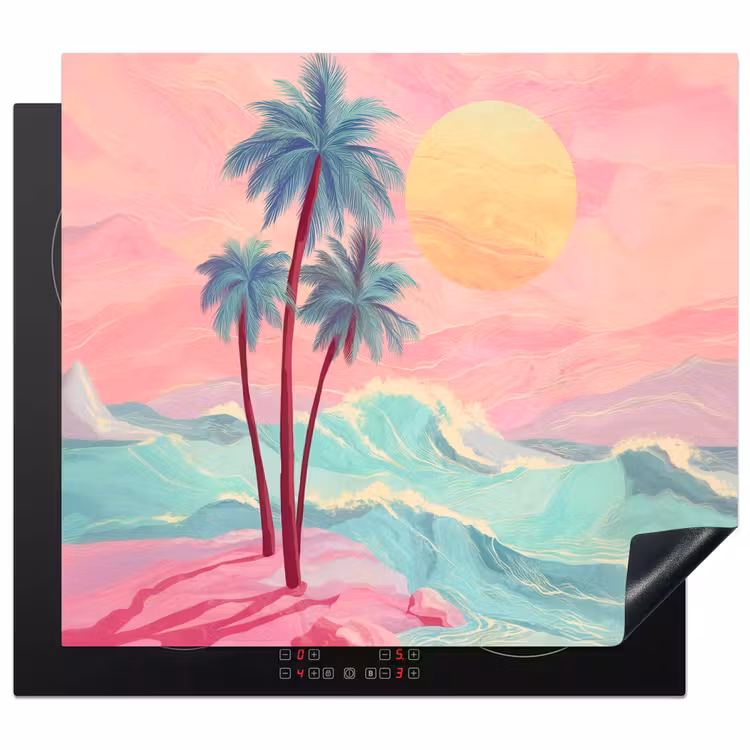 Palmbomen - Golven - Zee Inductie beschermer vinyl 3mm middel -3d