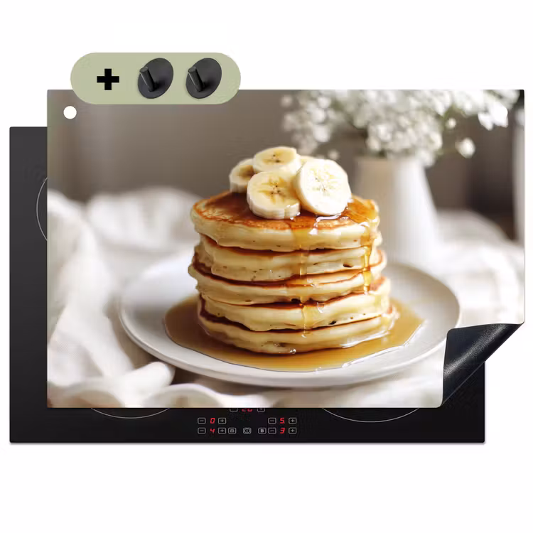 Pannenkoeken - Banaan - Siroop - Wit - Beige Inductie beschemer met haakjes klein -3d