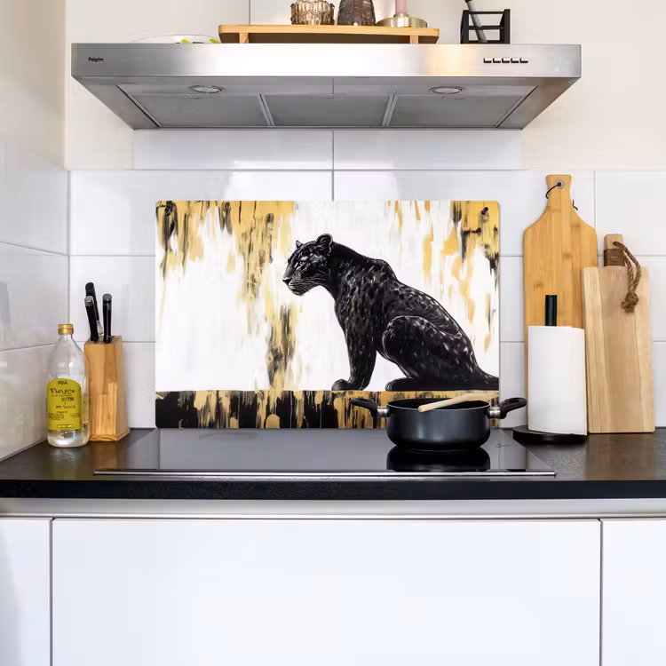 Panter - Zwart - Abstract - Goud Inductie beschemer met haakjes klein -sfeer2