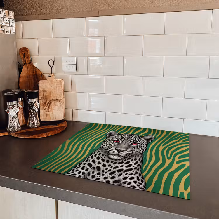 Panter - Zebrapatroon - Groen Inductie beschermer vinyl 3mm middel -sfeer3